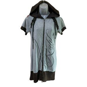 UHL Works Long Hoodie With Graphic Angel & Devil Print Zip-Up Front Braided Deta